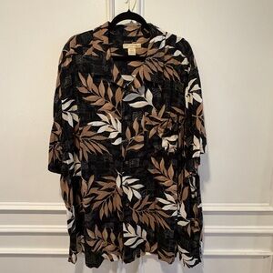 Island Passport Men’s Hawaiian Shirt Size 3XLT Black Tan Leaf Print Rayon